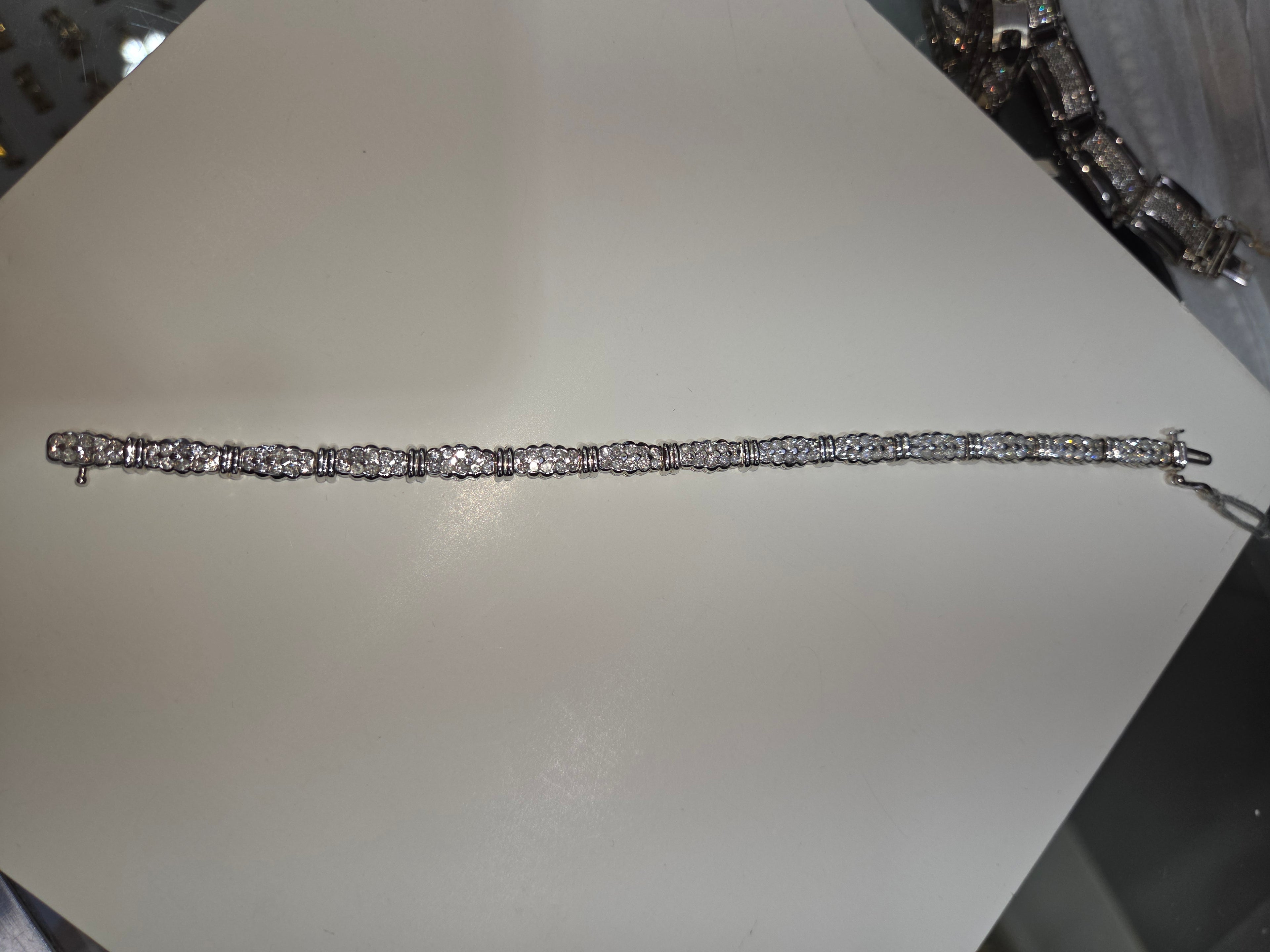 Men's 14K White Gold Small Links Diamond Bracelet
