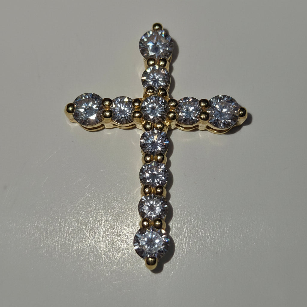 Lab Grown Diamond 14K Yellow Gold Cross Pendant 3.20 CTW