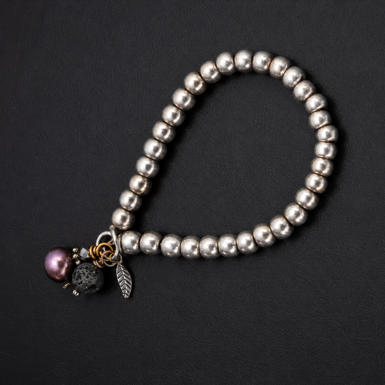 Lava Stone & Pearl Charm Beaded Bracelet