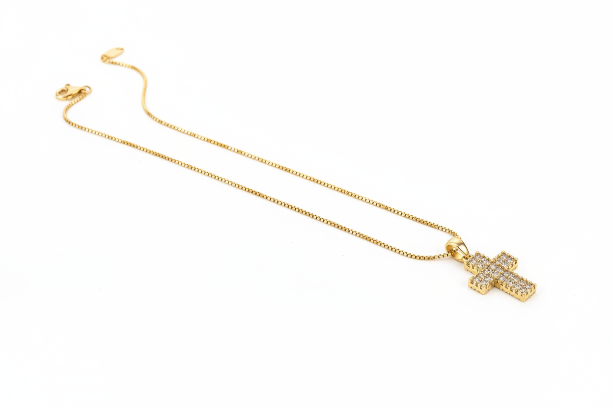 Dainty Gold Pave Cross Necklace