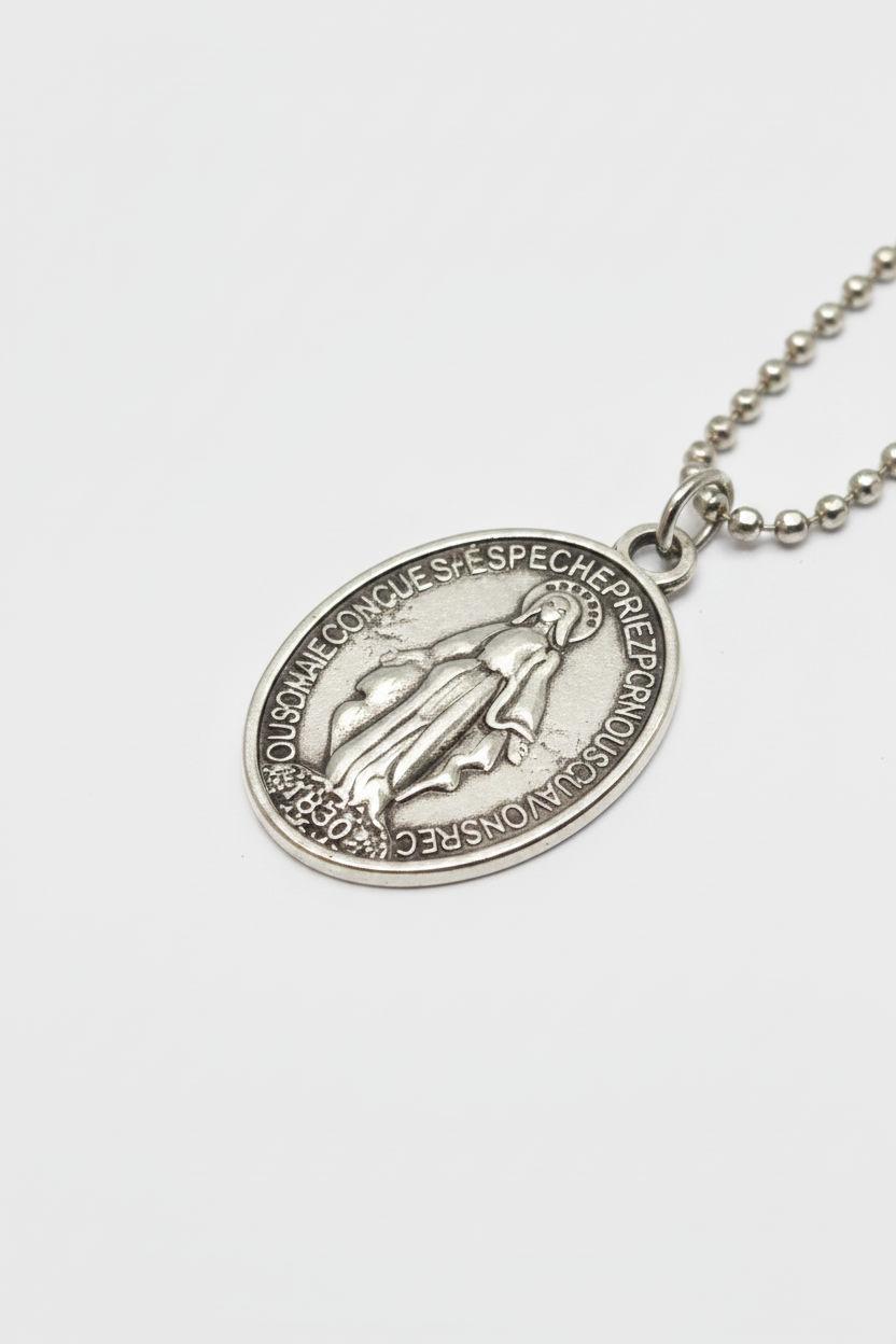Miraculous Medal Necklace — Virgin Mary Silver-Tone Pendant 1830