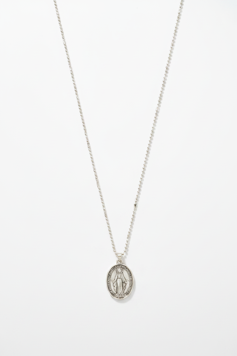 Miraculous Medal Necklace — Virgin Mary Silver-Tone Pendant 1830