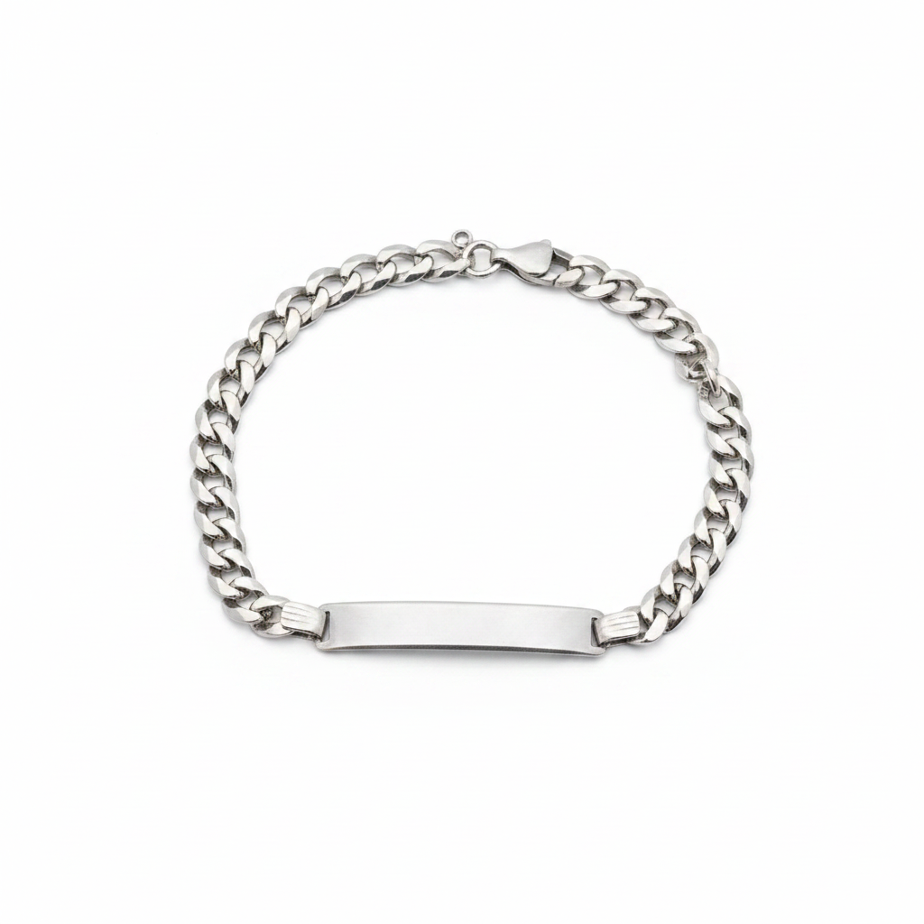 Sterling Silver 925 Cuban Link ID Bracelet — Italy, Engravable Bar