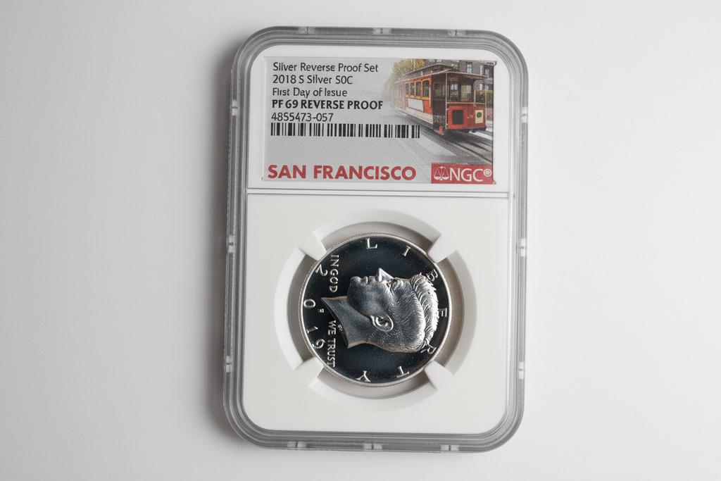 2018-S Silver Kennedy Half Dollar NGC PF69 Reverse Proof — First Day of Issue