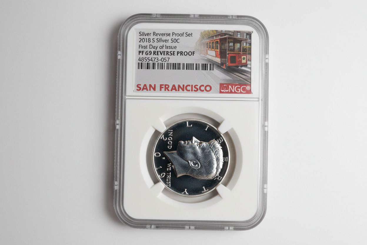 2018-S Silver Kennedy Half Dollar NGC PF69 Reverse Proof — First Day of Issue