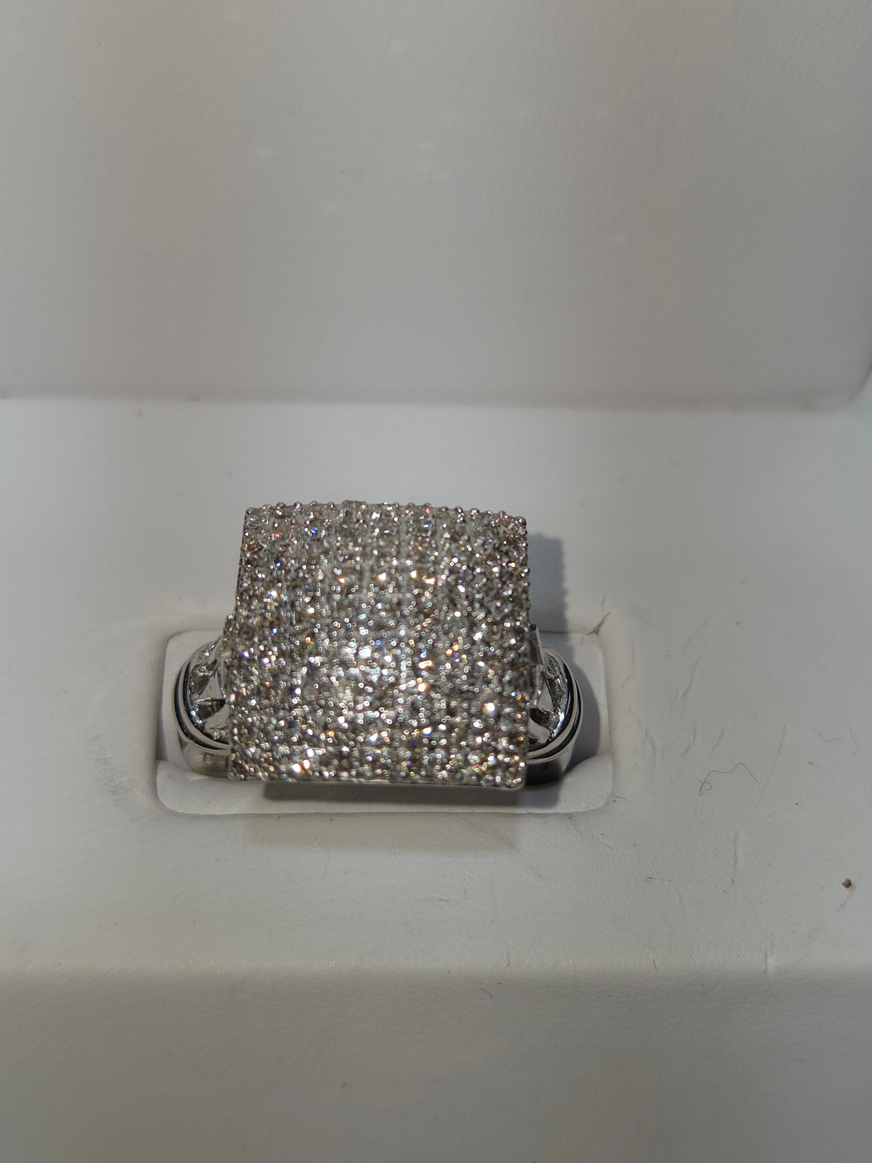 Natural Diamond 14K White Gold Large Square Cluster Ring 1.00 CTW