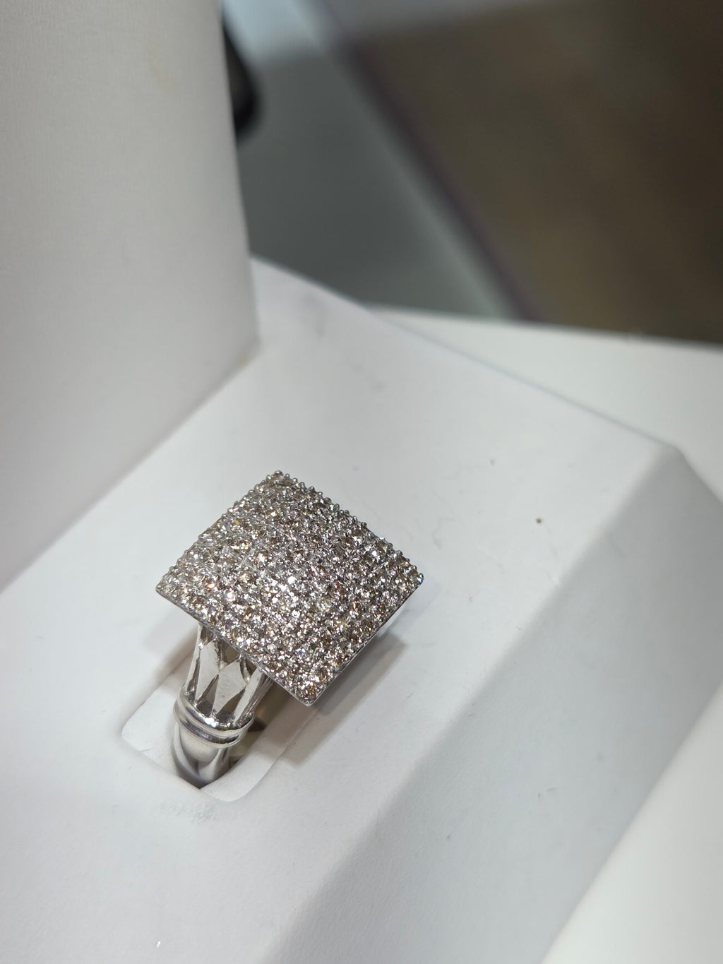 Natural Diamond 14K White Gold Large Square Cluster Ring 1.00 CTW