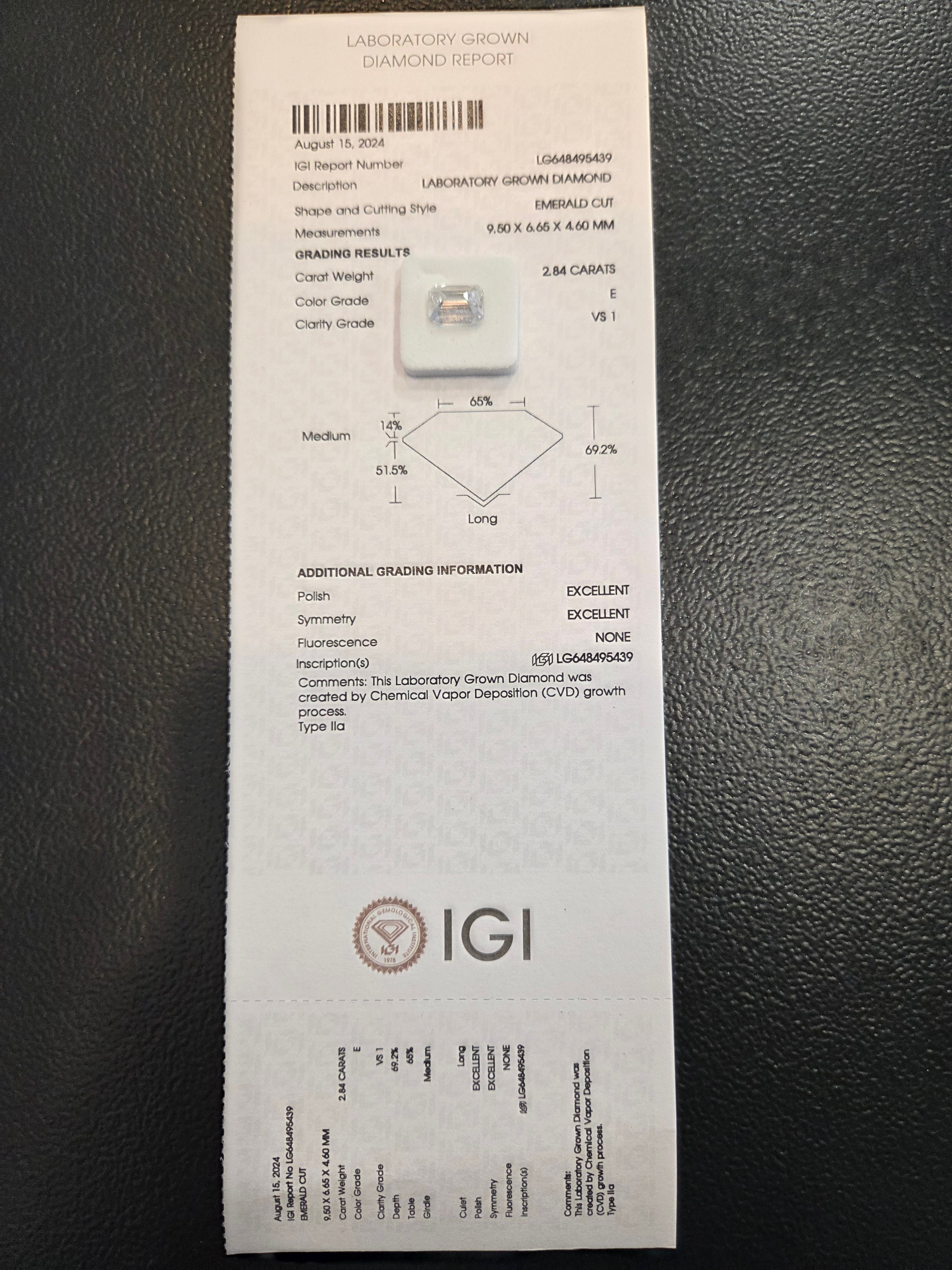 2.84ct Emerald Cut Lab Diamond (E, VS1)
