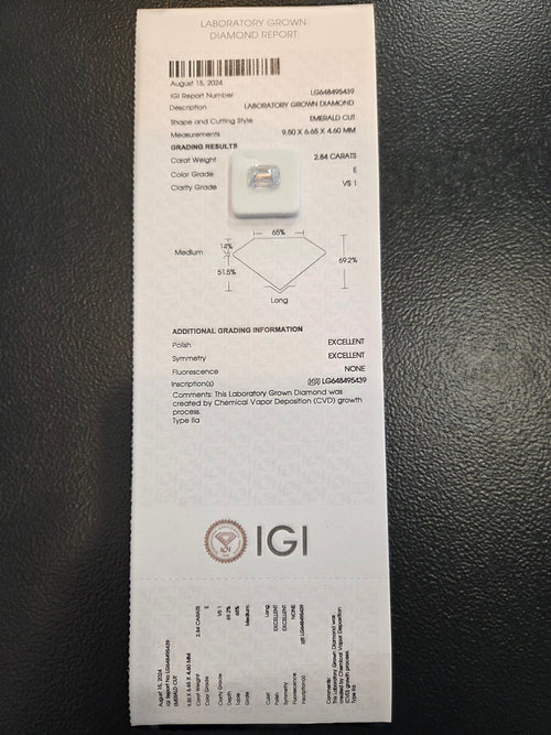 2.84ct Emerald Cut Lab Diamond (E, VS1)