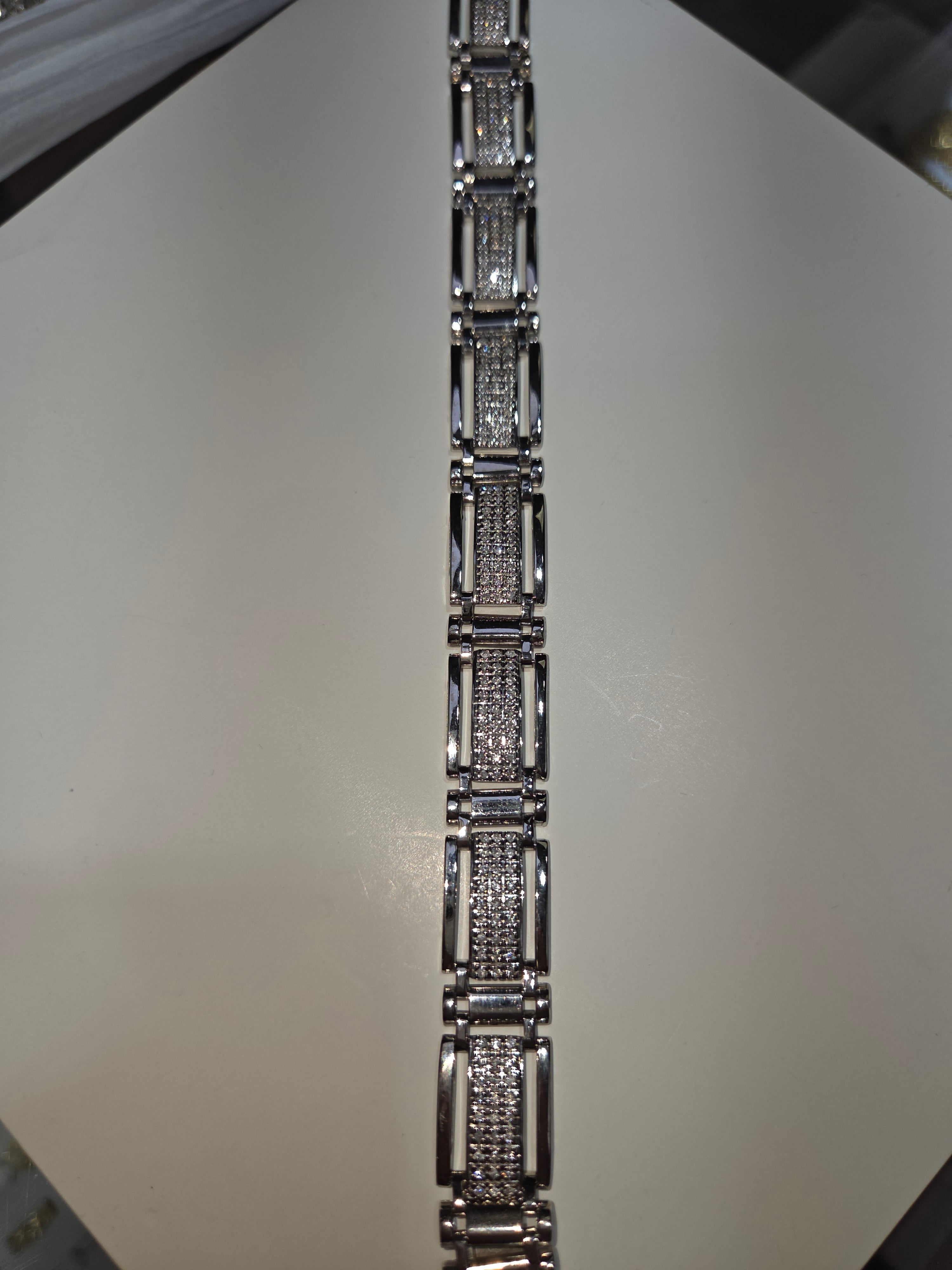 Men's 14K White Gold Square Link Diamond Bracelet