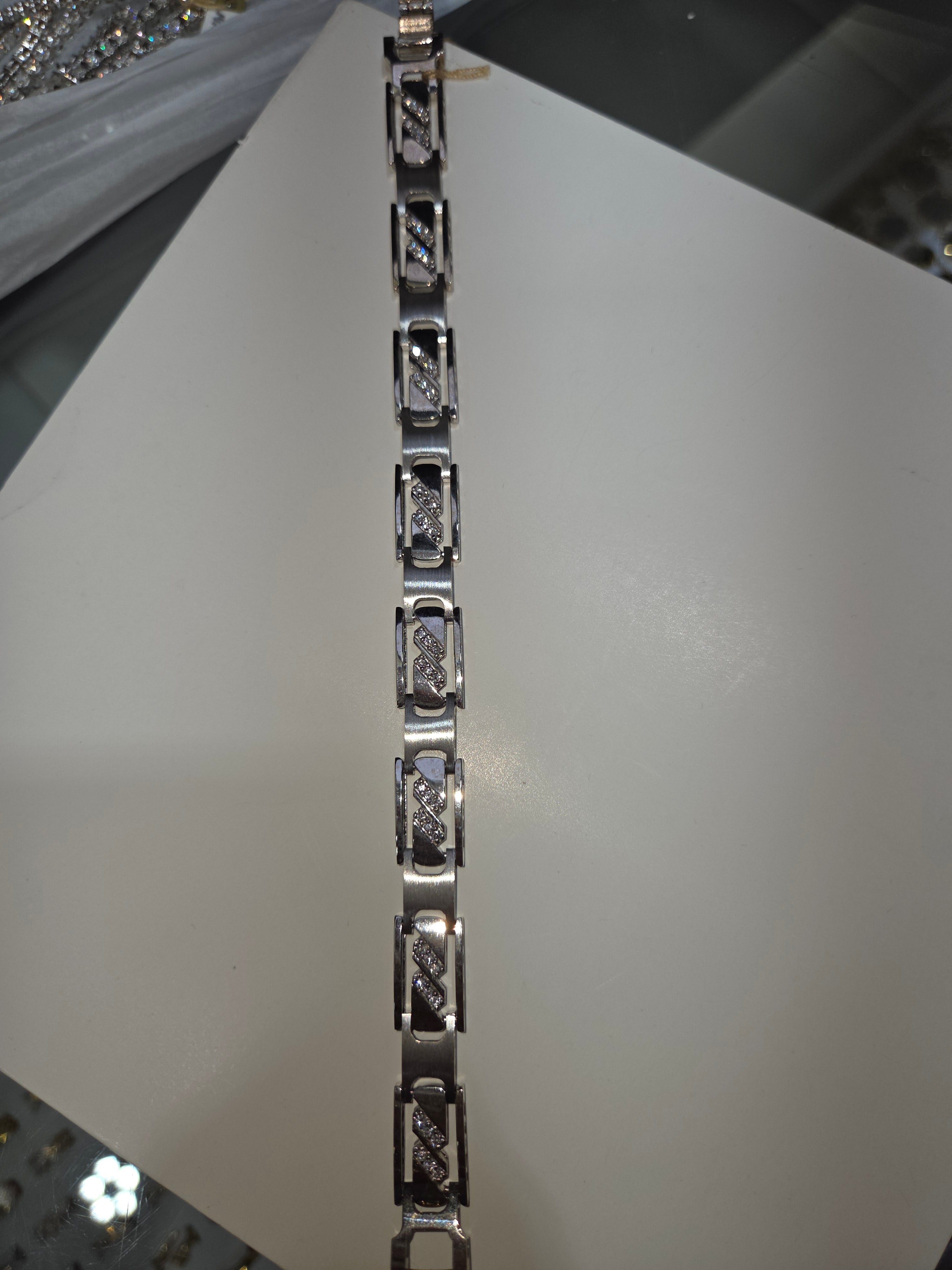 Men's 14K White Gold Square Link Diamond Bracelet