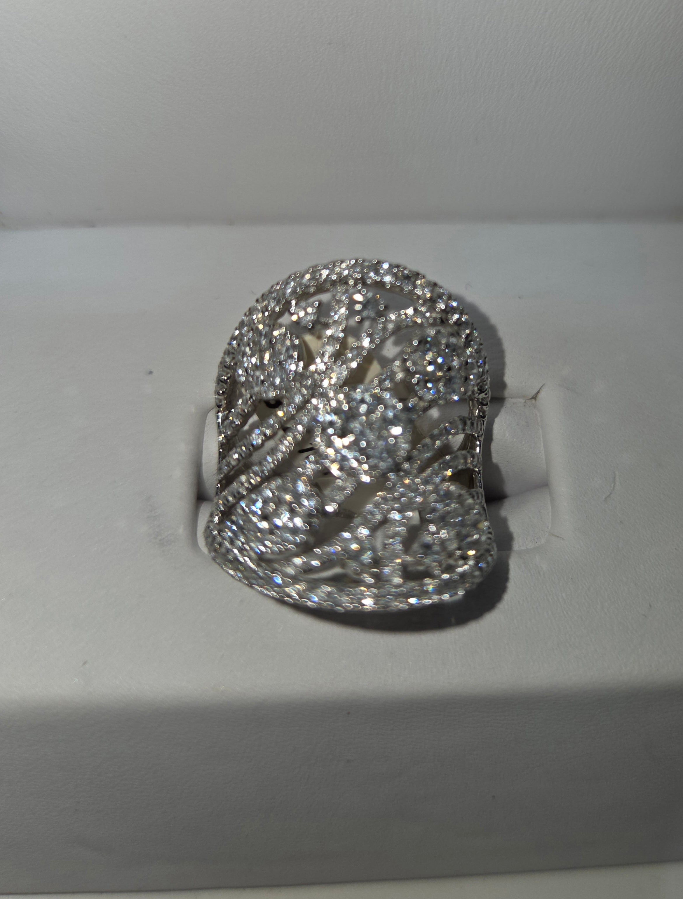 Natural Diamond 18K White Gold All-Diamond Cocktail Ring 2.10 CTW