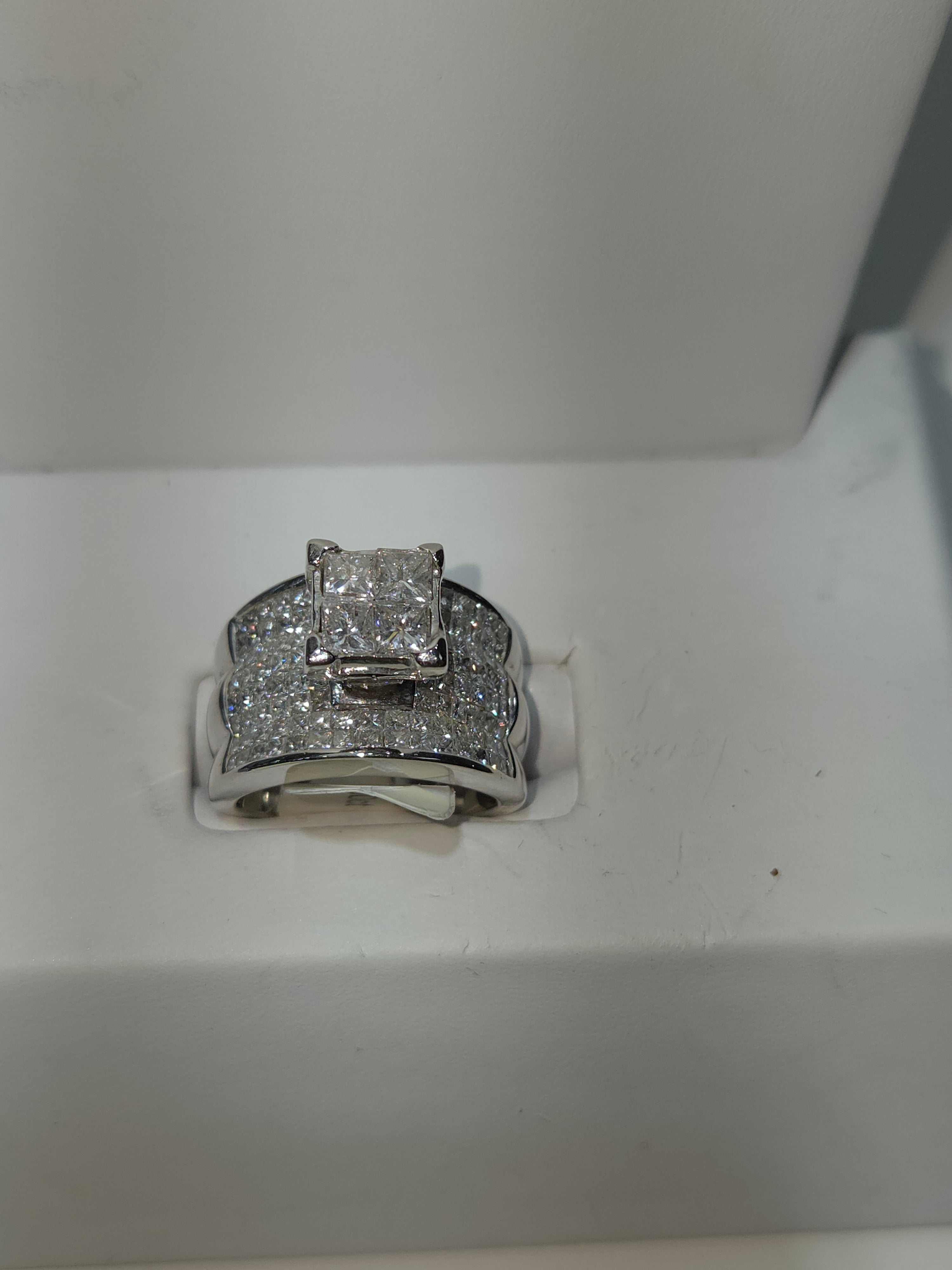 Natural Diamond 14K White Gold Square Cluster Ring 3.50 CTW