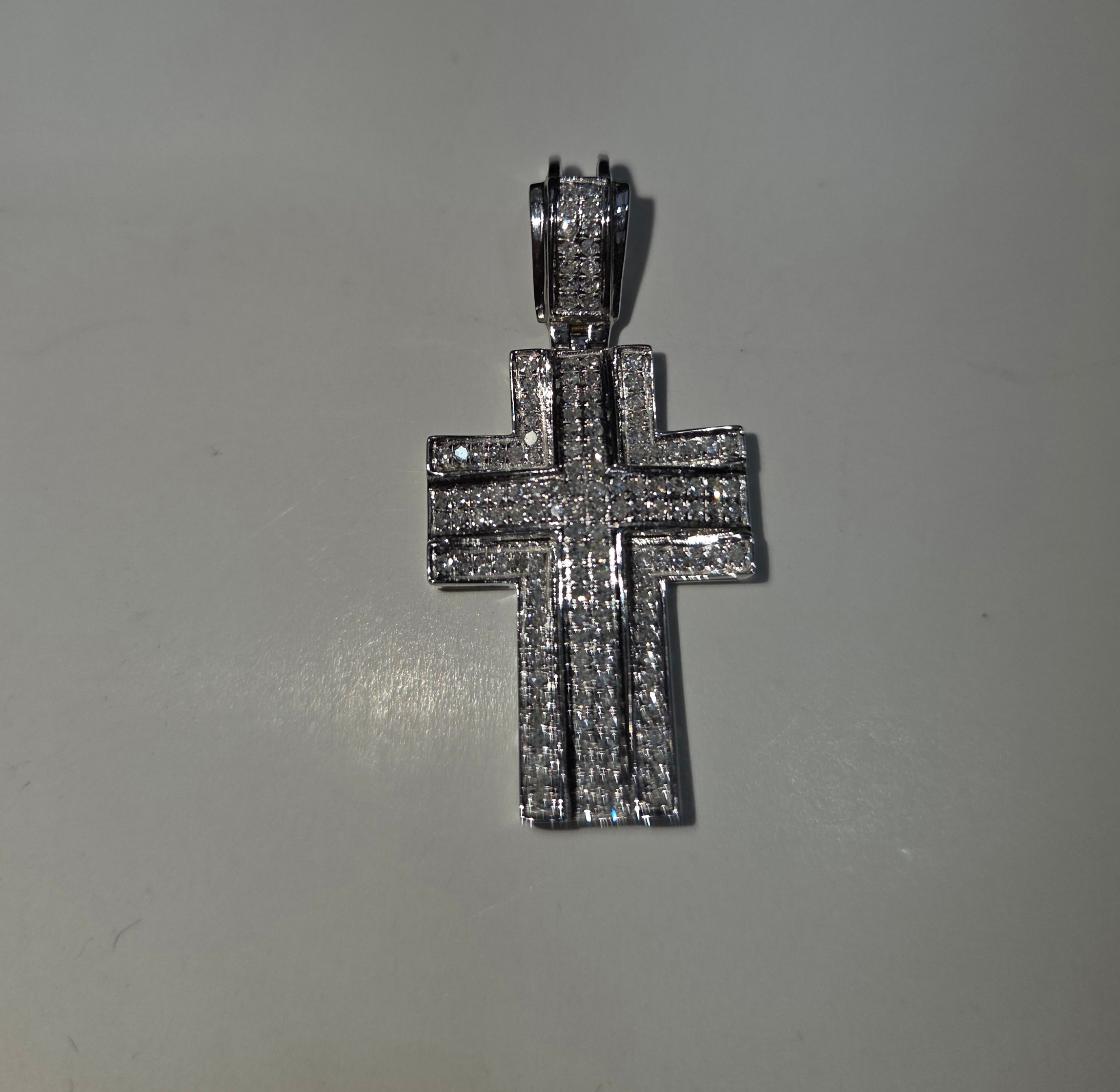 Natural Diamond 14K White Gold Layered Cross Pendant 1.20 CTW