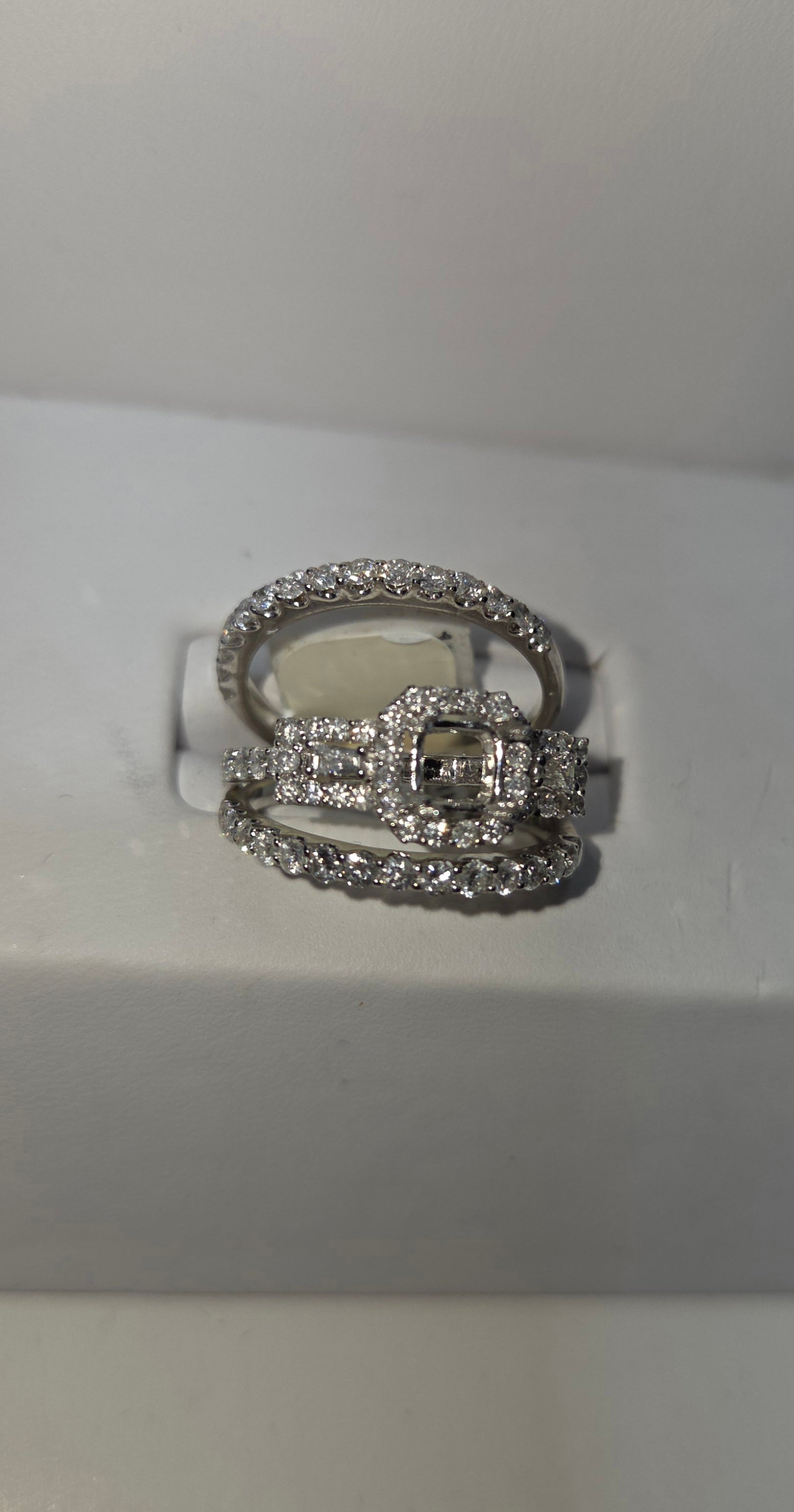 Natural Diamond 18K Two-Tone Gold 3-Piece Bridal Set Open Top Engagement Ring 1.40 CTW