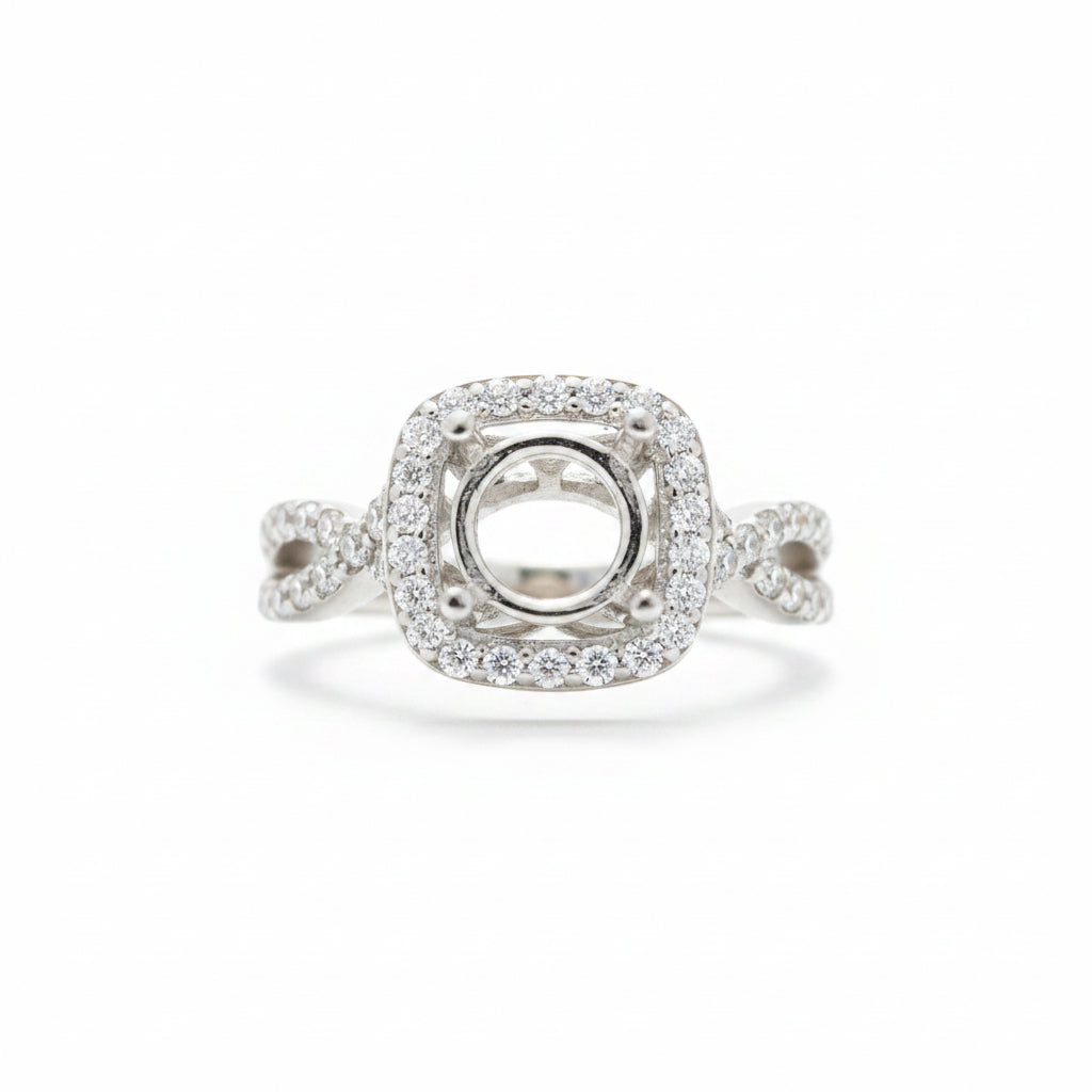 14K White Gold Open Band Natural Diamond Engagement Ring (No Center Stone)