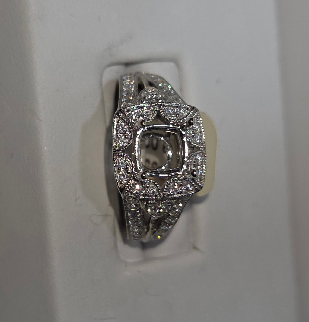 Natural Diamond 14K White Gold Illusion Tri-Look Open Engagement Ring 2.00 CTW