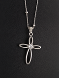 Silver Open Cross Necklace | Modern Faith Pendant with Crystal Accent | Dainty Religious Jewelry