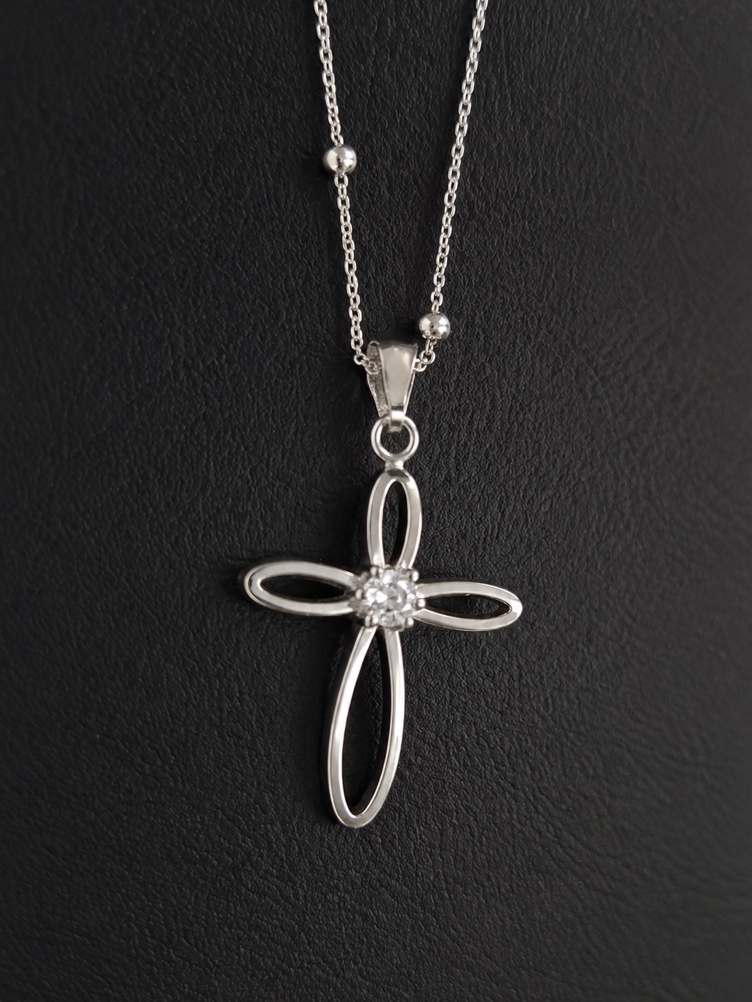 Silver Open Cross Necklace | Modern Faith Pendant with Crystal Accent | Dainty Religious Jewelry