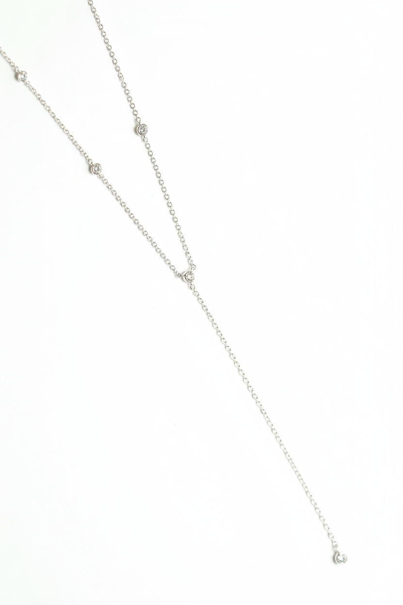Sterling Silver bezel set stone lariat necklace